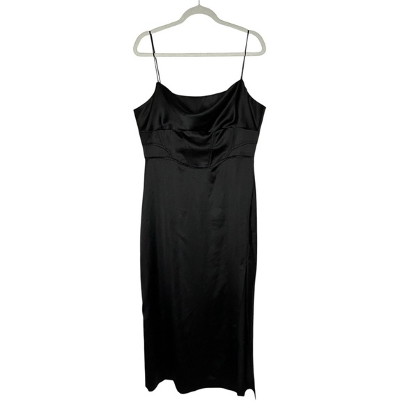 Zara Satin Elegant Black Evening Midi Dress Size XL - Picture 7 of 16